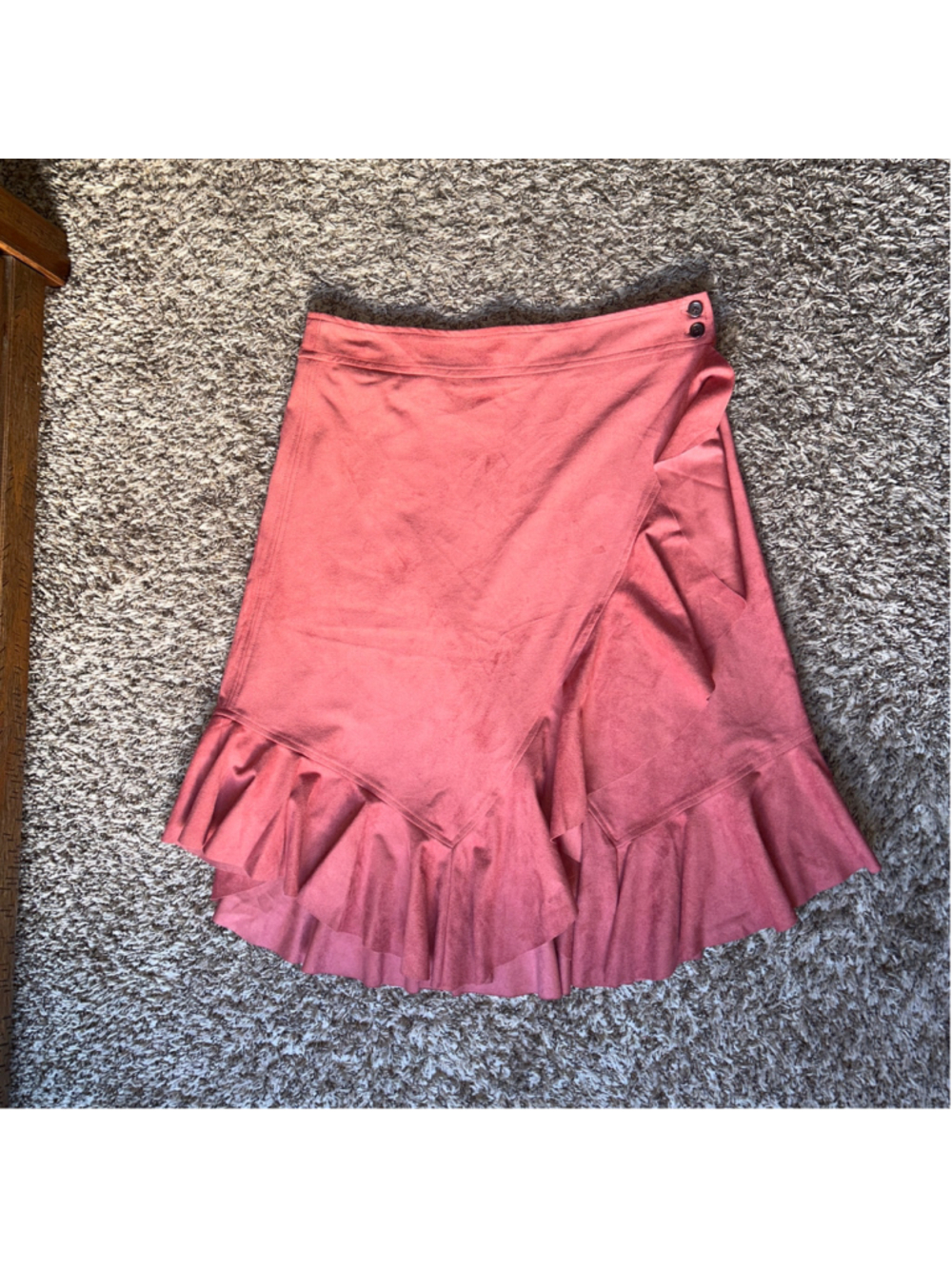 Women's Maeve Marston Ruffle Wrap Asymmetrical Faux Suede Skirt Size 14 Pink - Picture 3 of 6